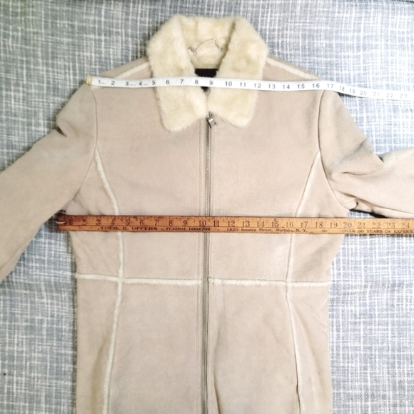 Y2K Guess Suede Soft Faux Fur Lined Coat Light Tan Women's M - Picture 8 of 12